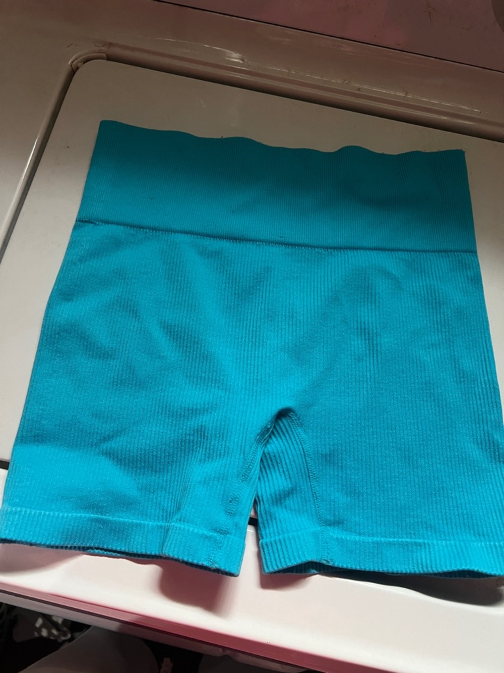 Colsie Ribbed High-Waist Bike Shorts - Turquoise Blue